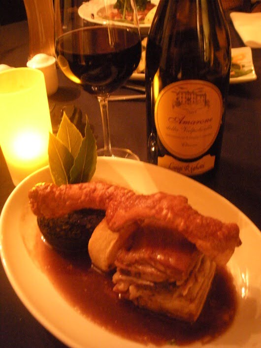 Pork Belly with Crackling and Black Pudding, with a bottle of Luighi Righetti Amarone Classico