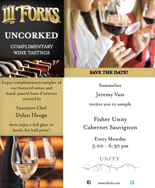 Complimentary Wine Tasting Every Monday at III Forks Jacksonville