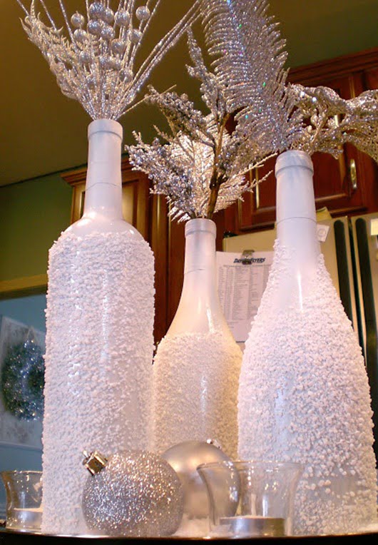 DIY Snow Covered Wine Bottle Christmas Display